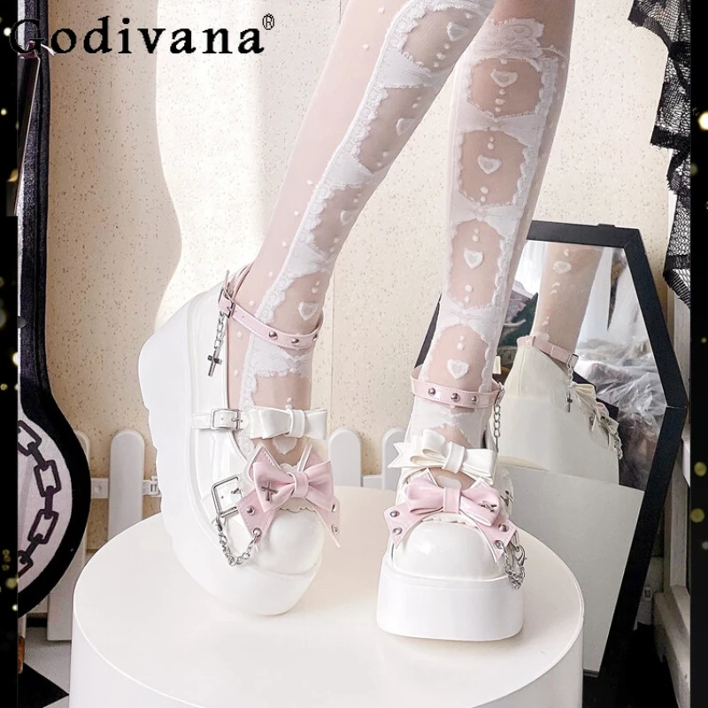 

Punk Thick Bottom Pumps Shoes Women's Sweet Cool Lolita Shoes Female Japanese Style Cute Girl High Heel Shoes