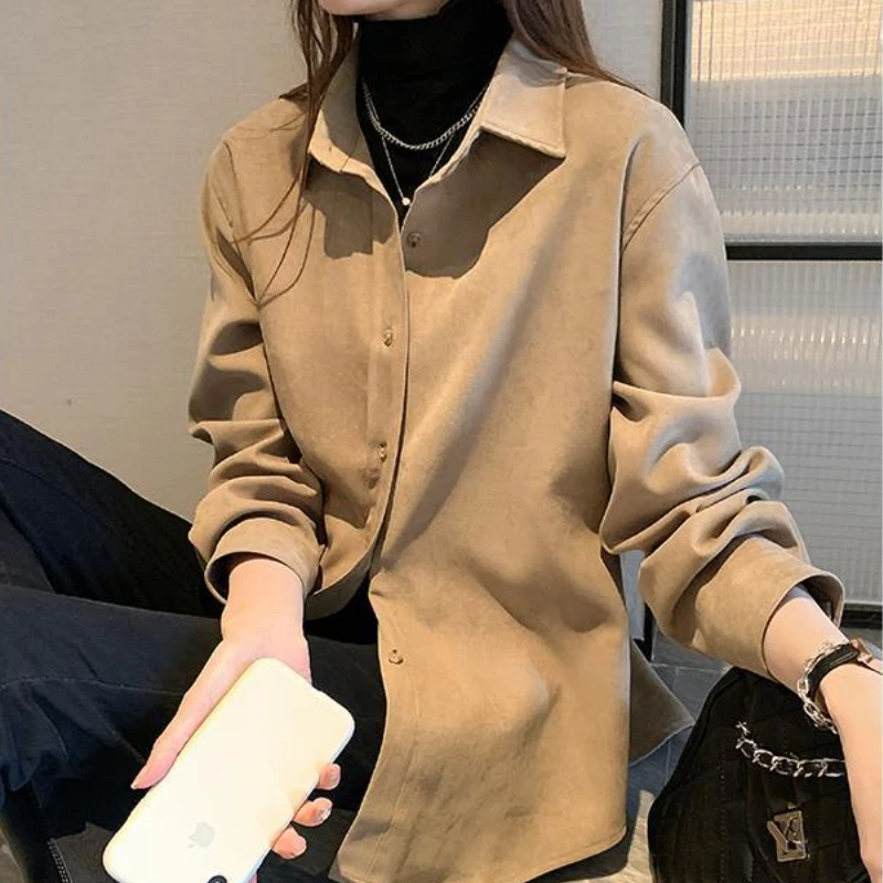 Long Sleeve Shirts Women Y2k Tops 4-Colors Loose Korean Fashion Office Lady Corduroy Harajuku Temper Vintage Chemise Femme Ins