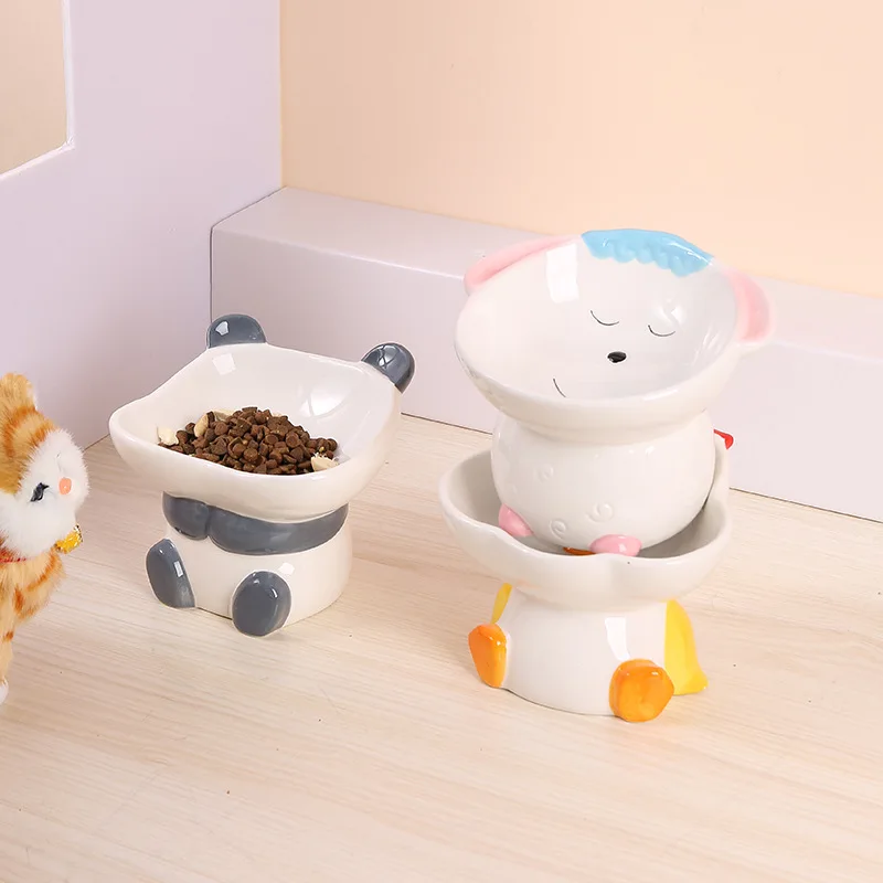 Creative Ceramic Pet Bowl Cartoon Painted Wide Mouth Anti-Chin Black Cat Dog Bowl for Food Water