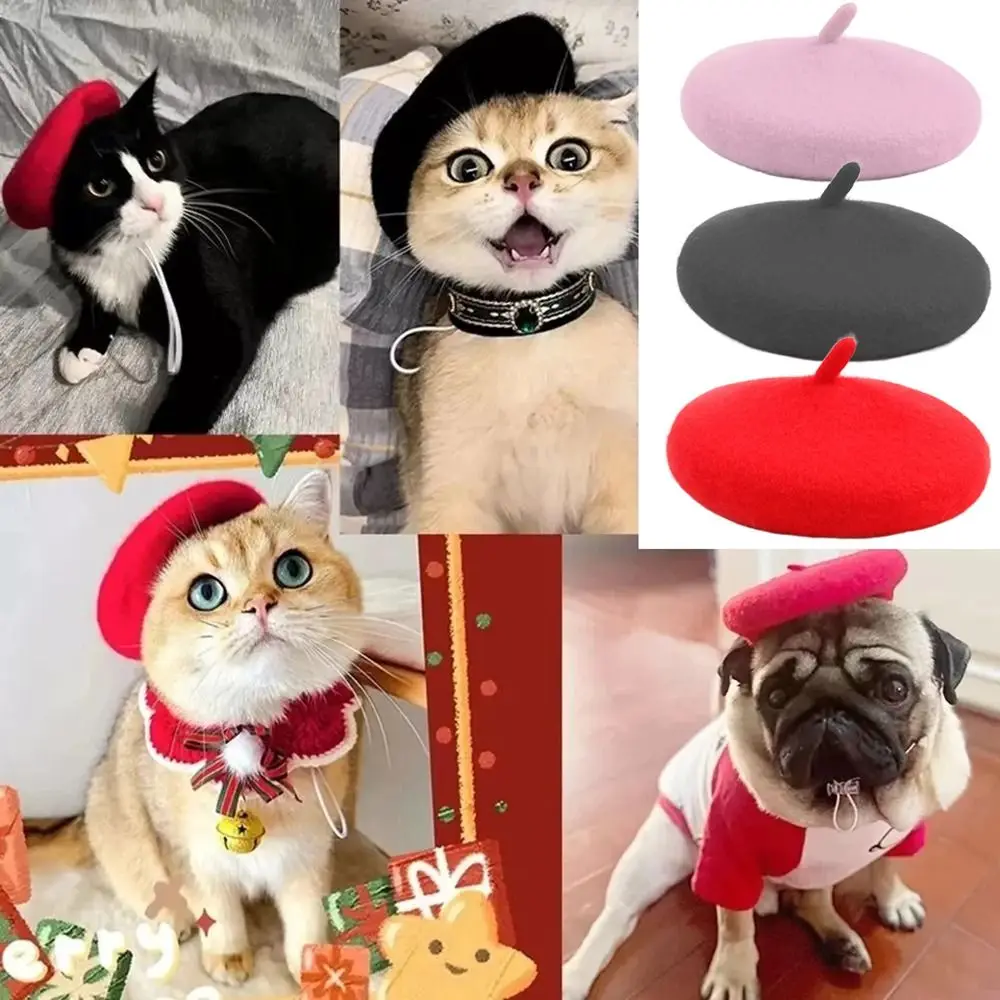 Pets Cat Dog Beret Hat Headwear Bandana Puppy Winter Warm Cap Mini Berets Painter Hat Decorative Warm Headgear Party Photo Props