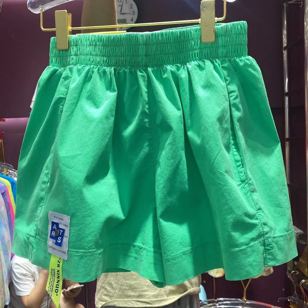

Summer Women Candy Color Shorts High-waisted A-line Wide Leg Labeling Short Pants Neon Yellow Korean Casual Street Wear