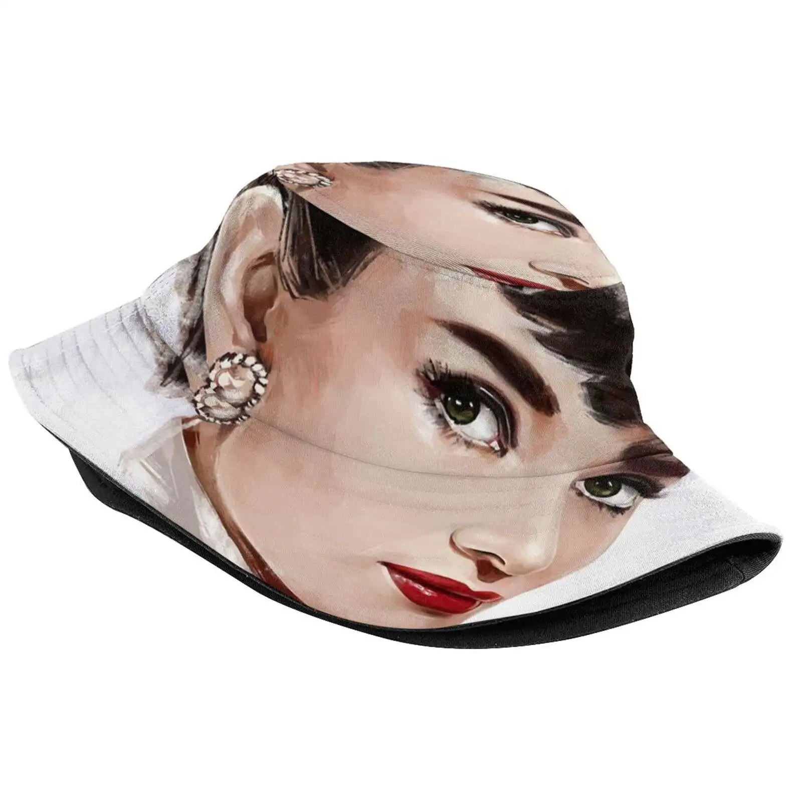 Audrey Pattern Design Printed Travel Bucket Hats Audrey Hepburn Film Movie Classy Beauty Pretty Fashion Model Golden Age Icon