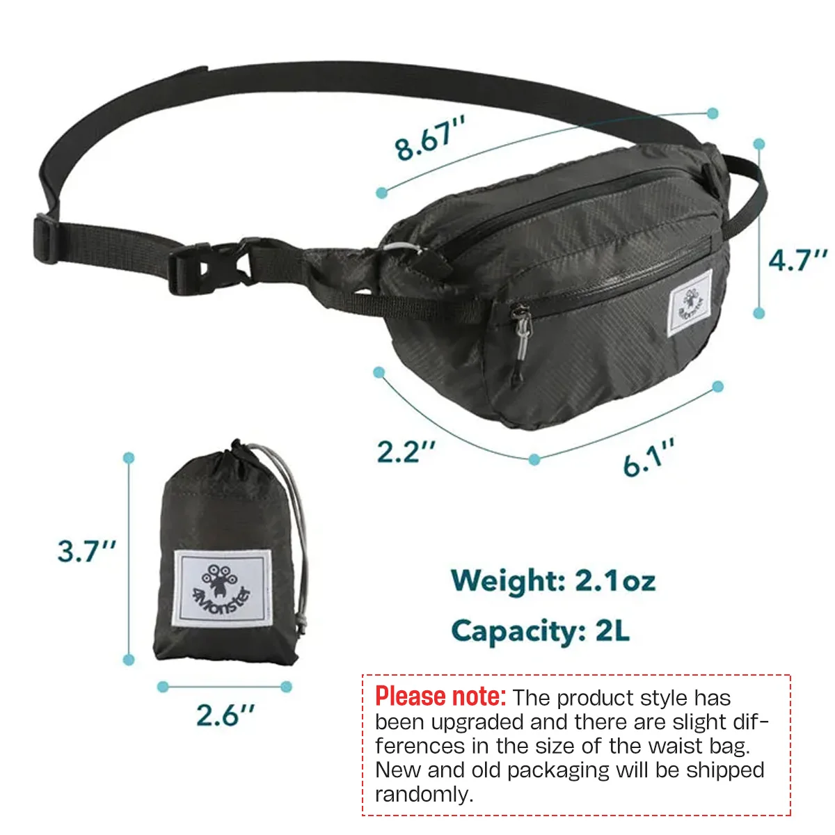 Hiking Waist Packs Portable, 2L Water Resistant Hiking Fanny Packs