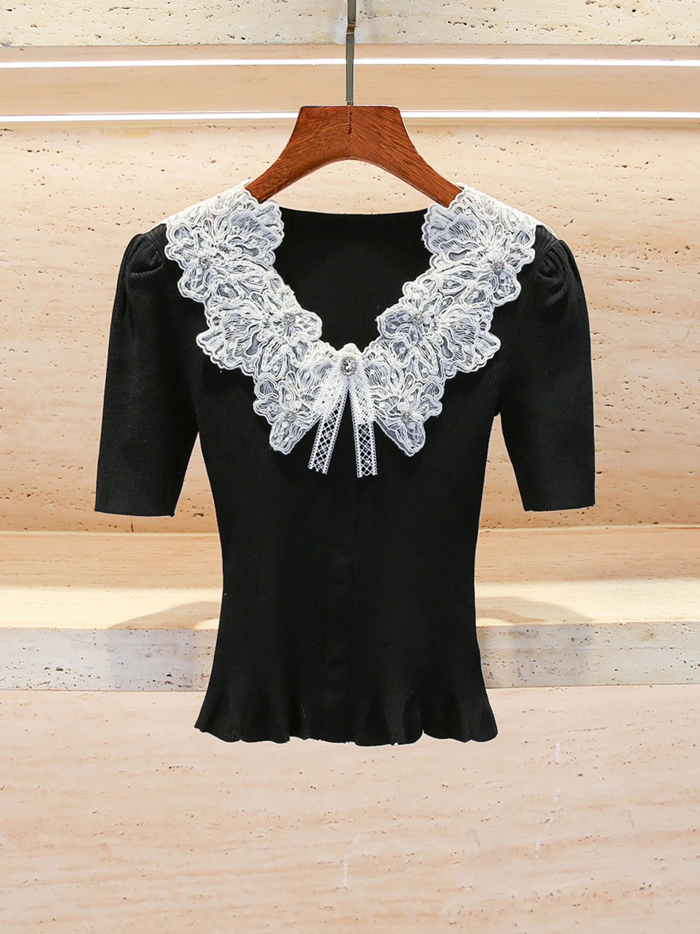

Ele Lace V-Ne Slim Fit вязаный топ для женщин Gentle Wind Sle Commute Simple Regular Fit Medium Softn ort Sve