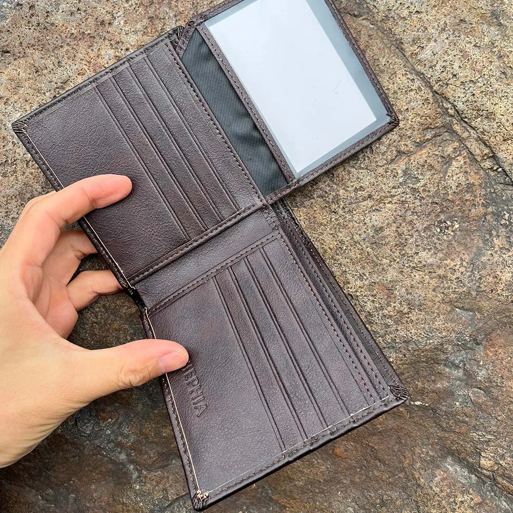 محافظ RFID من الجلد الطبيعي للرجال محفظة جلدية ثنائية الطي للرجال متعددة الوظائف حامل بطاقة الائتمان مع نافذة لبطاقة الهوية #2