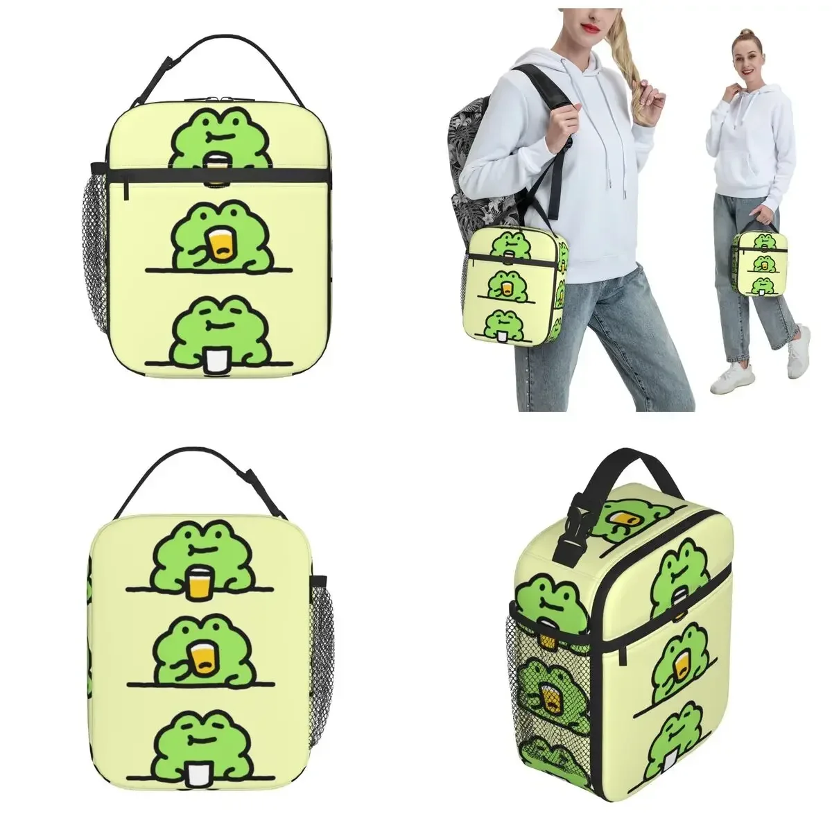 Frog Drinking Beer Insulated Lunch Tote Bag Storage Food Box Reusable Cooler Thermal Lunch Box Picnic