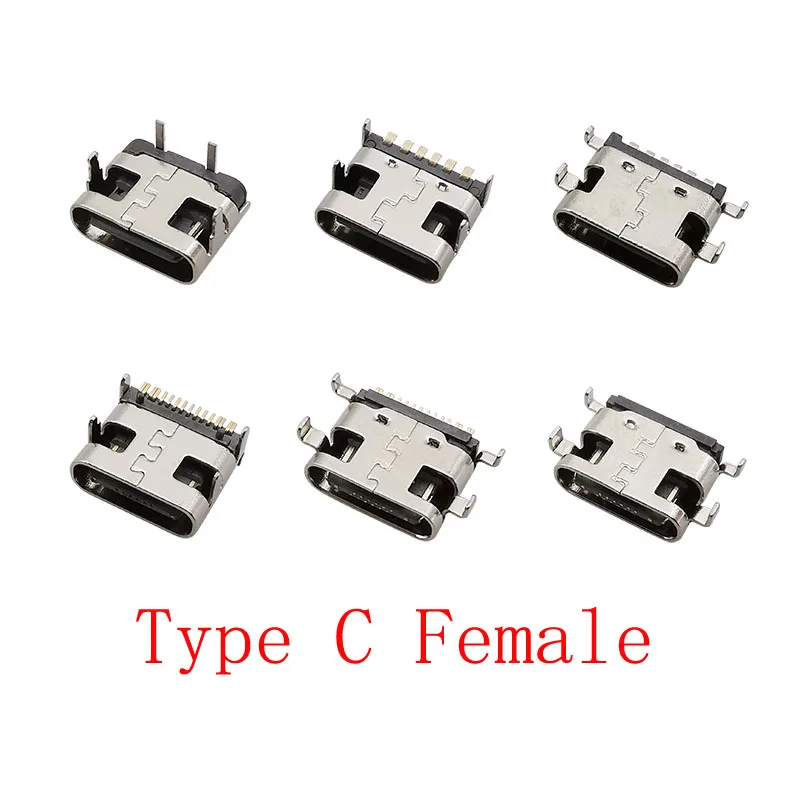 10Pcs USB Type C Female Connector Jack Charging Port 2/6/16 Pin Type-C USB Socket PCB Soldering SMD SMT DIY Repair USB-C Adapter