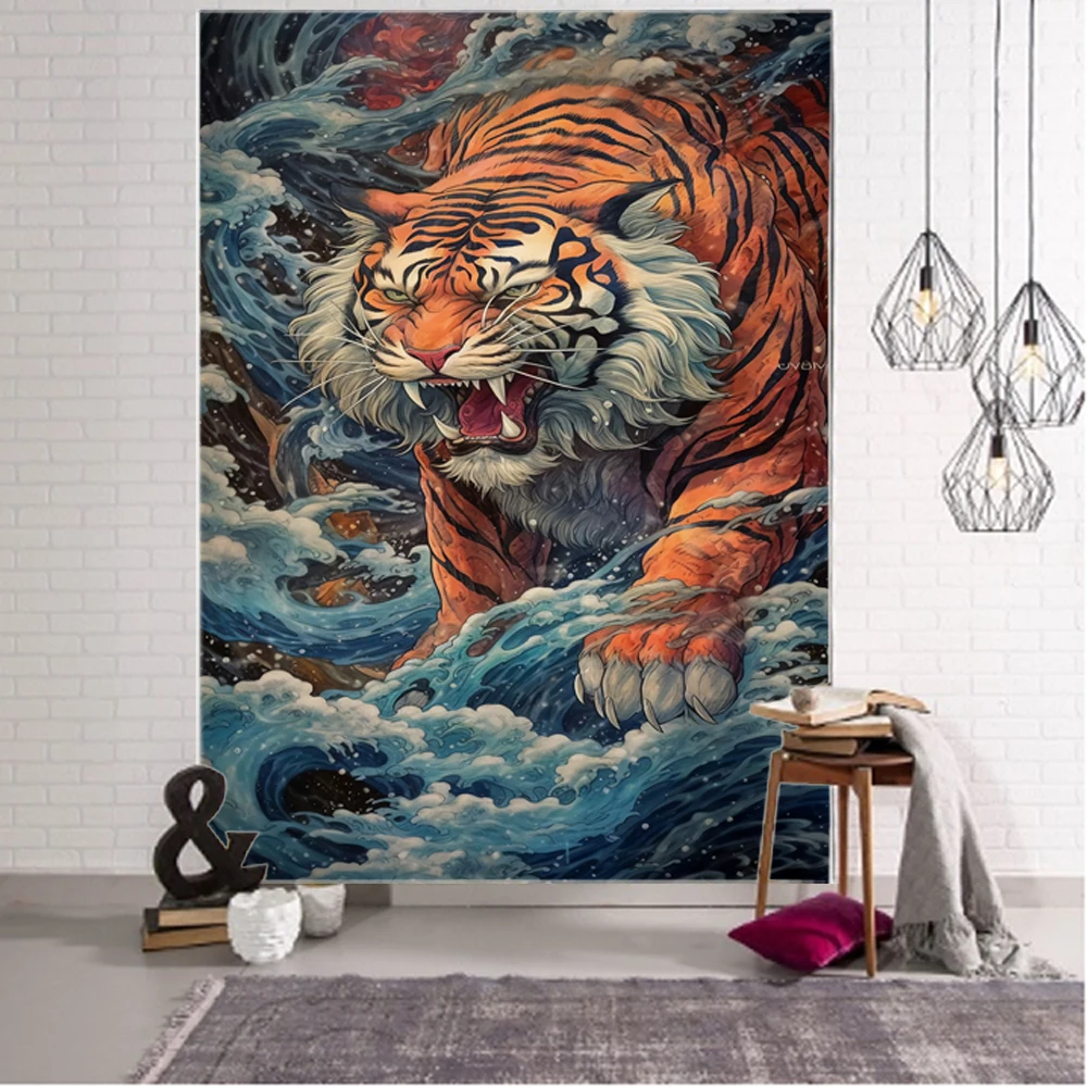 Tiger painting illustration background decoration tapestry home background wall decoration tapestry