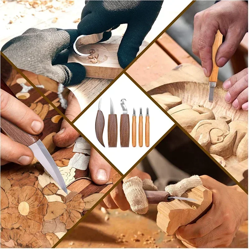 Wood Carving Knife Chisel Woodworking Cutter Hand Tool Set Peeling Woodcarving Sculptural Spoon Carving Cutter