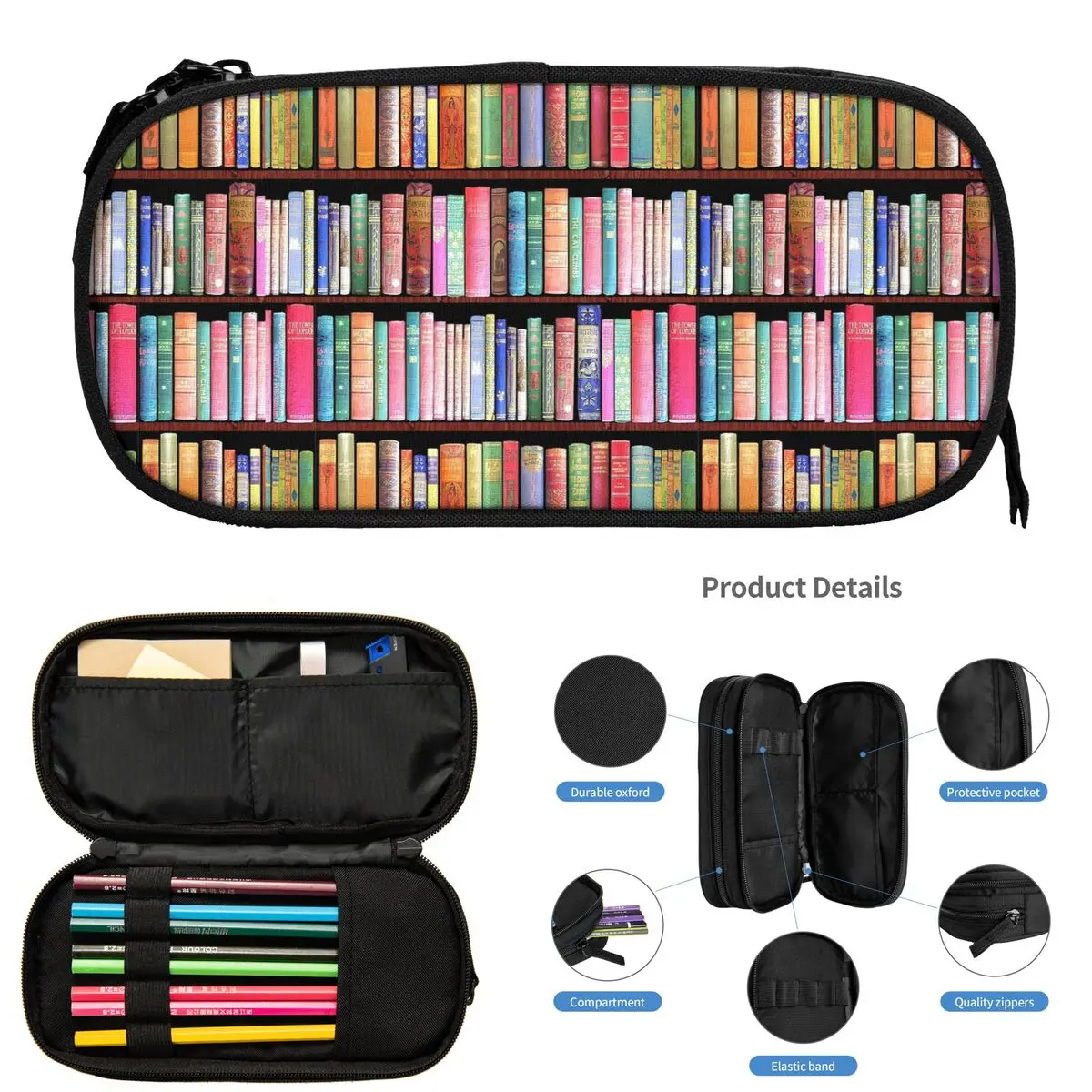 Prateleira de livro vintage, estojos de lápis para estudantes, presentes, caixa de caneta, bolsa de lápis de grande capacidade, armazenamento de artigos de papelaria