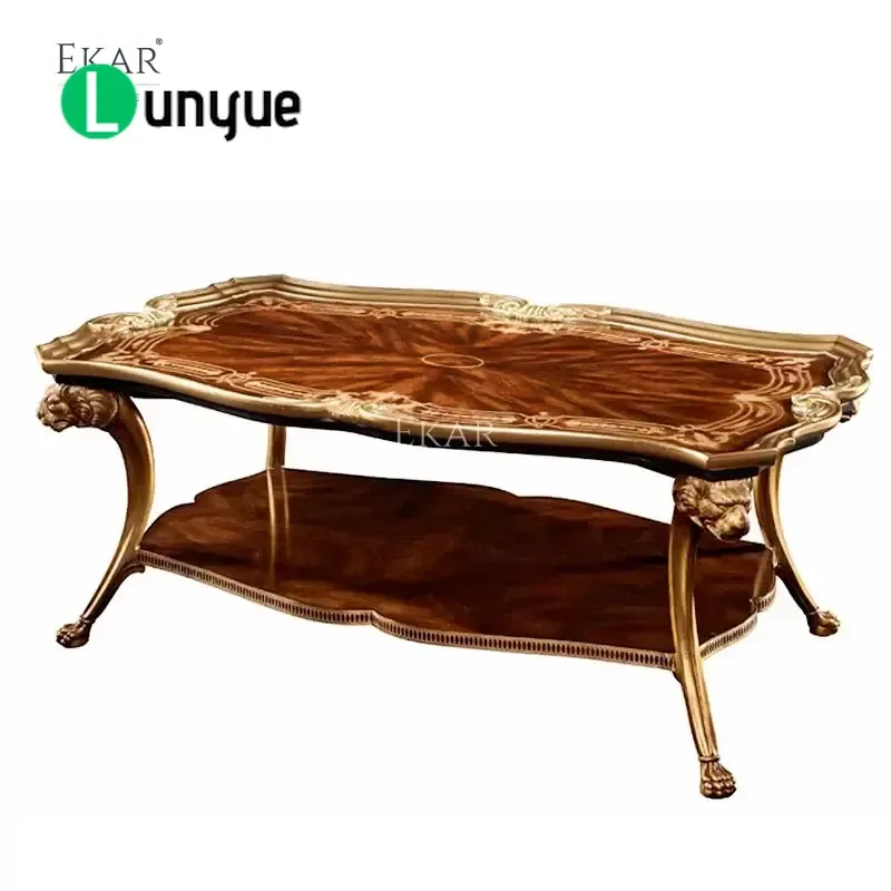 Imperial Lion Majesty Wood Parquet Coffee Table Deluxe French Classical Center Table for Living Room Elegant Home Decor