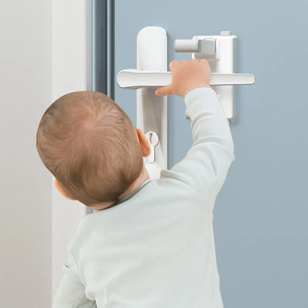 

No Drilling Installation Child Safety Door Handle Lock ABS No Tools Needed Toddler Proof Safety Lock Rotation Proof Design
