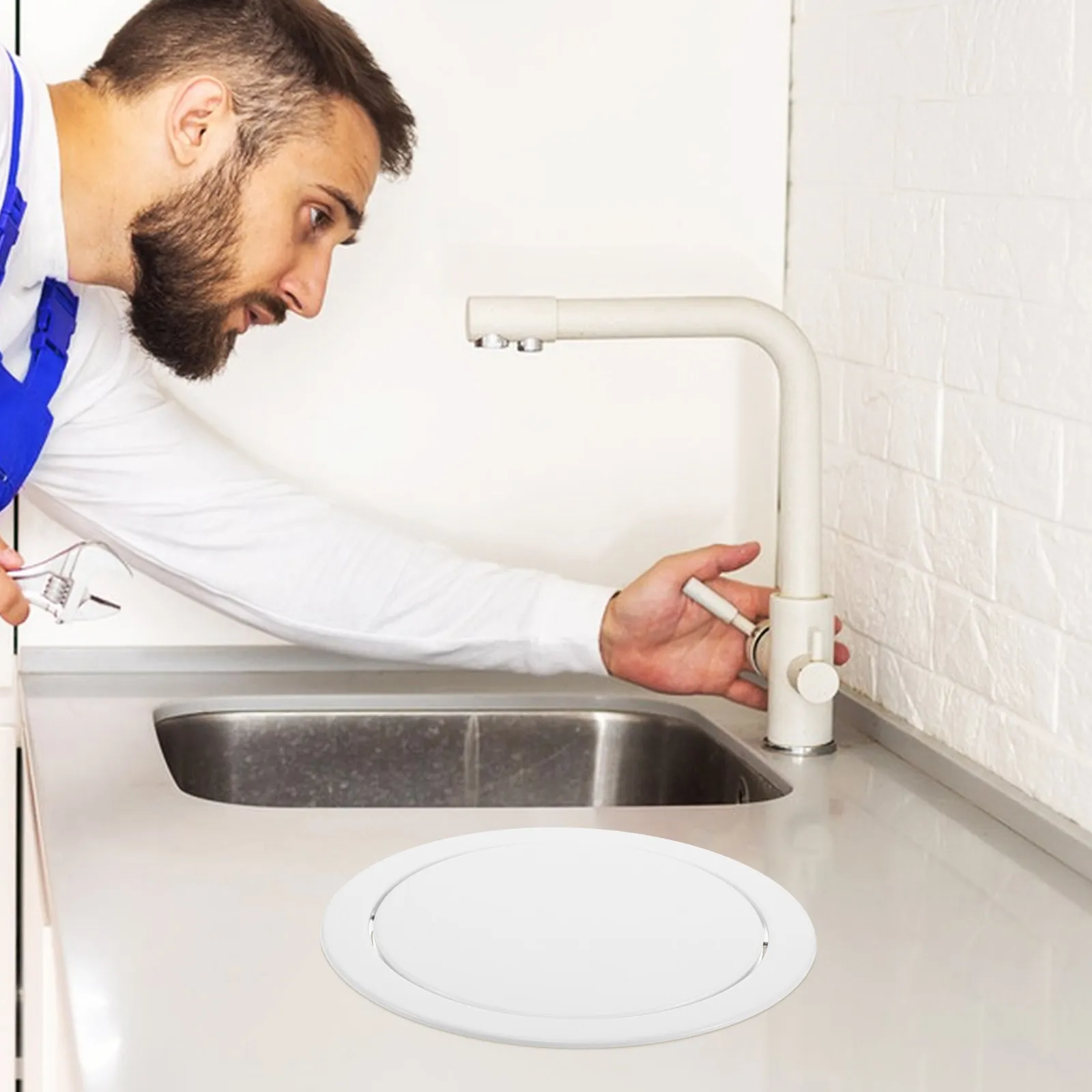 

Stainless Steel Embedded Countertop Trash Can Lid Swing Flap Cover for Kitchen Bathroom Office Garbage Can Waste Bin