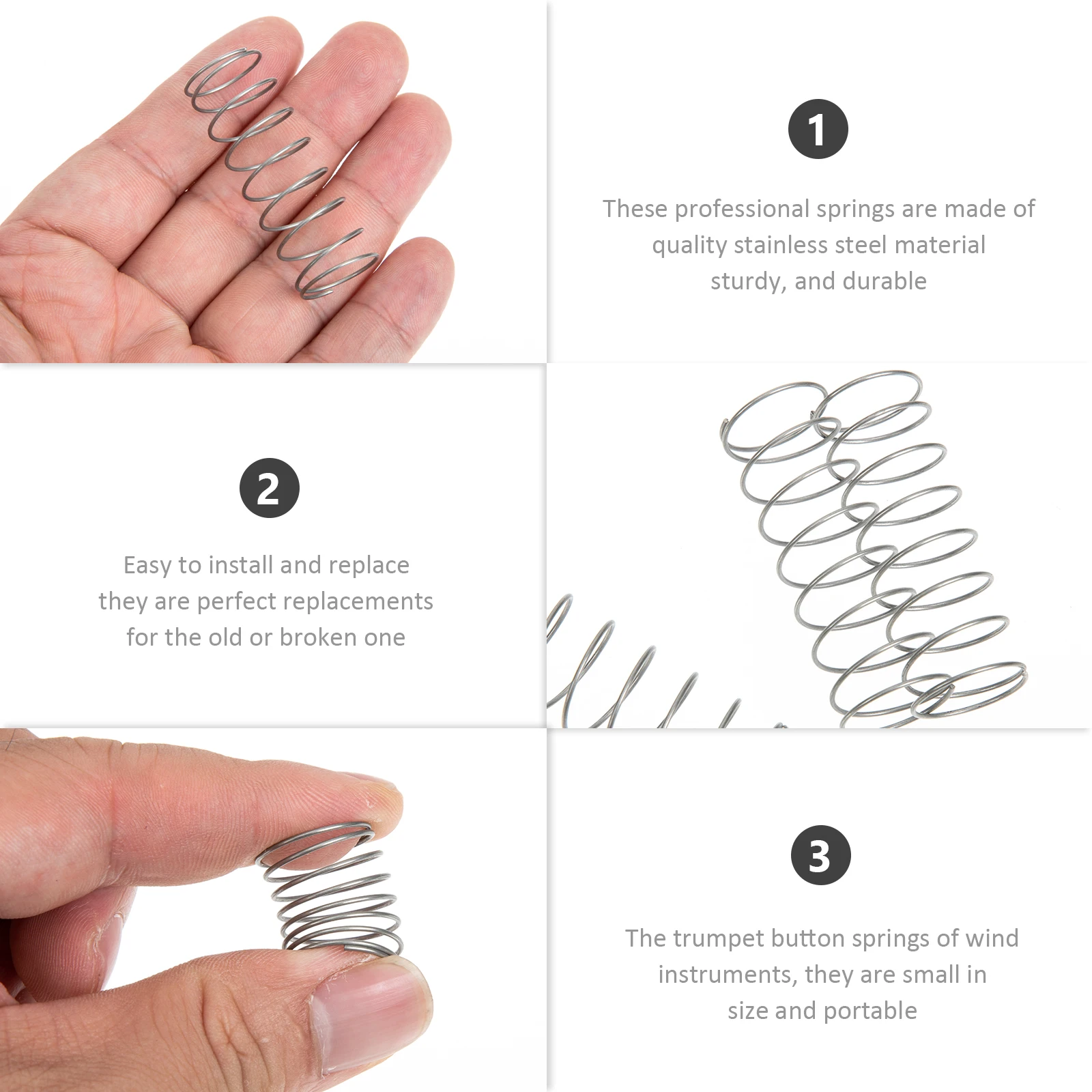 

3pcs Bass Springs Silver Trumpet Supplies Parts Accessories Replacement Fitting Supplies Brass Instruments Musical