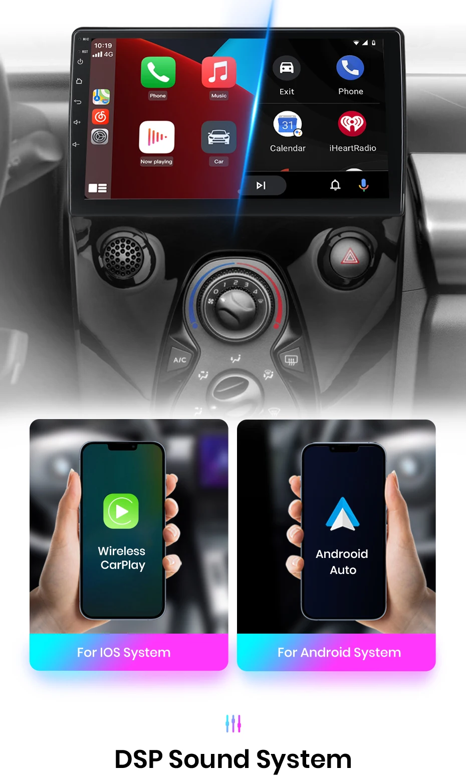 Junsun AI 4G LTE Drahtlose CarPlay Android Auto Auto Radio Für Toyota Aygo 2015 Citroen C1 2020 Peugeot 108 GPS Navi BT DSP RDS FM – Detail 11