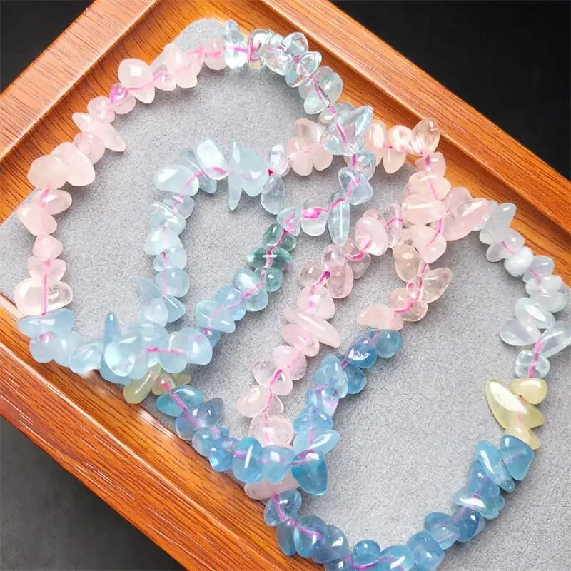 Natural Morganite Gravel Stone Bracelet Fashion Energy Stone Reiki Healing Crystal Strand Fengshui Gift 1PCS