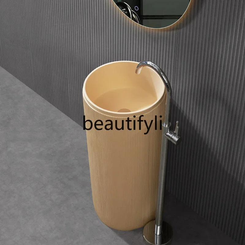 Nordic simple column basin integrated washbasin bathroom washbasin beige round basin