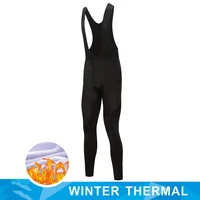 Mallas con pechera de ciclismo para hombre, pantalones largos con forro polar térmico, acolchados con Gel 19D, para ciclismo al aire libre, color negro, Invierno