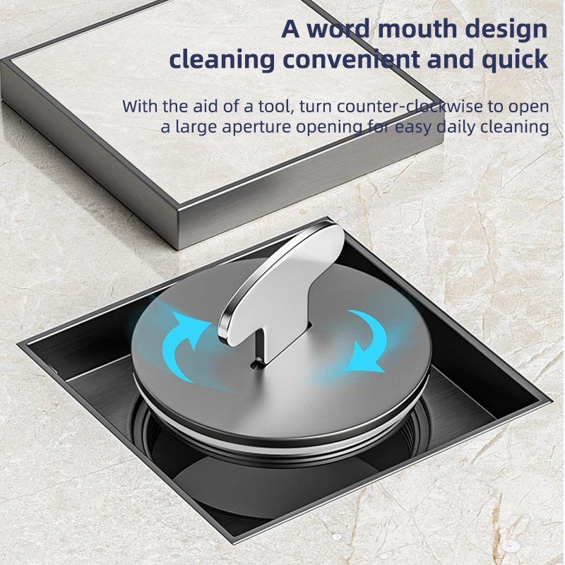 

Shower Floor Drain with Cleaning Port Gun Gray Brushed Invisible Floor Drain 304 Stainless Steel Bathroom Drainage