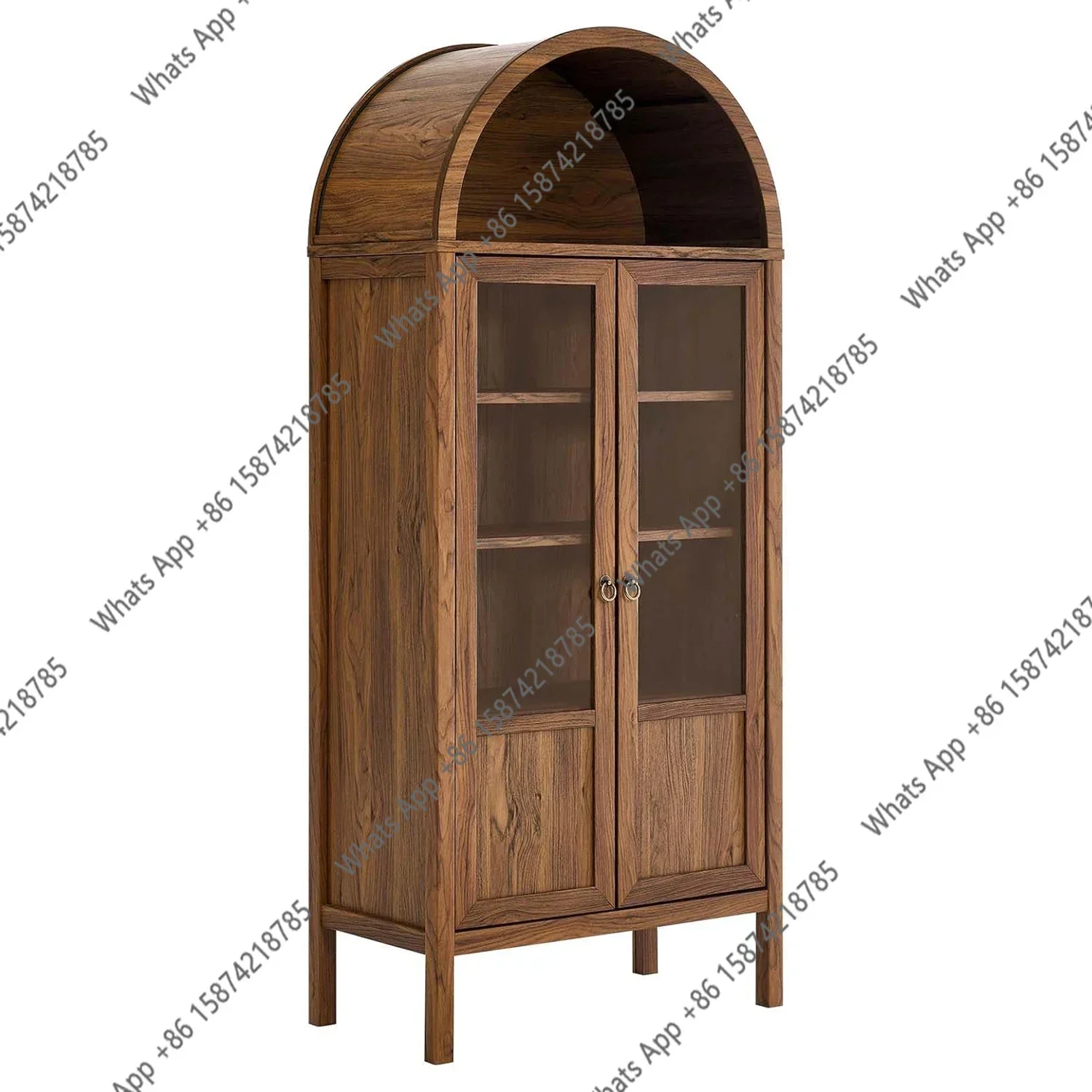 

Z 67 - Буфет в стиле Mid-Century Farmhouse из орехового дерева с высокой аркой, 4 регулируемые полки, шкаф для хранения и демонстрации со стеклянными дверцами X