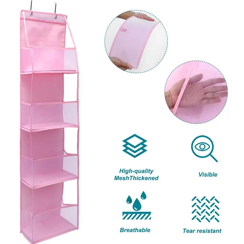 4 Layer Pink Storage Bag Foldable Hanging Organizers for Bathroom Behind The Door Snacks Toys Clothes Storage Holder Accessories