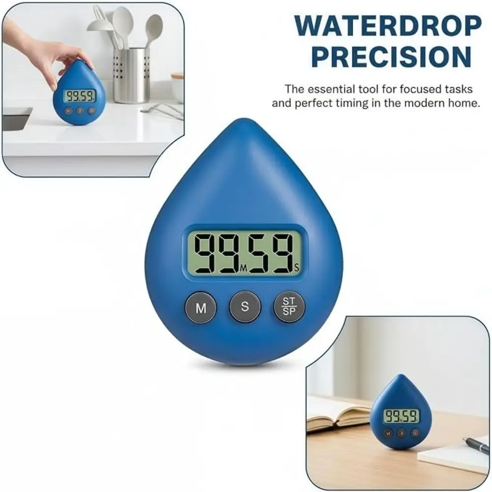 Large LCD Display Kitchen Timer Hanging Hole Portable Countdown Timer Multi-Purpose Water Drop Shape Precise Timer Study