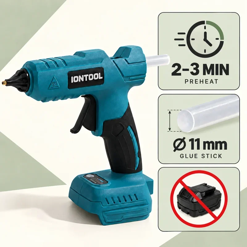 IONTOOL 11mm Cordless Glue Gun Fast Melt Handheld Hot Glue Gun for Craft Home Repair DIY Outdoor Fixing Bare Unit