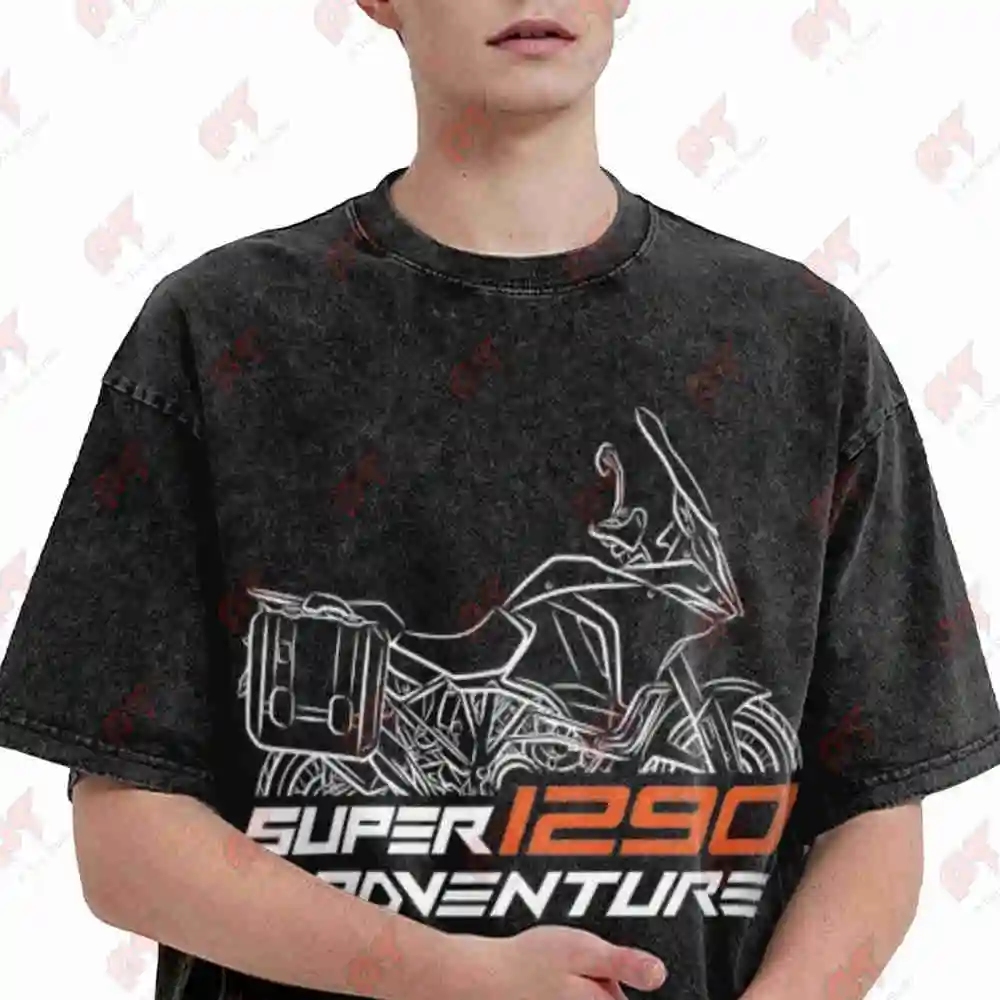 Motorcycle ADV Rider Bike Long Distance Riding Vintage Washed Tee Pure Cotton T-Shirt