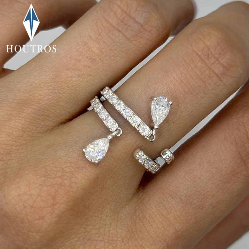 4x6mm Pear Cut All Moissanite Ring for Women 925 Sterling Silver Waterdrop Swing Tail Ring Full Eternity Band Party Jewelry Gift