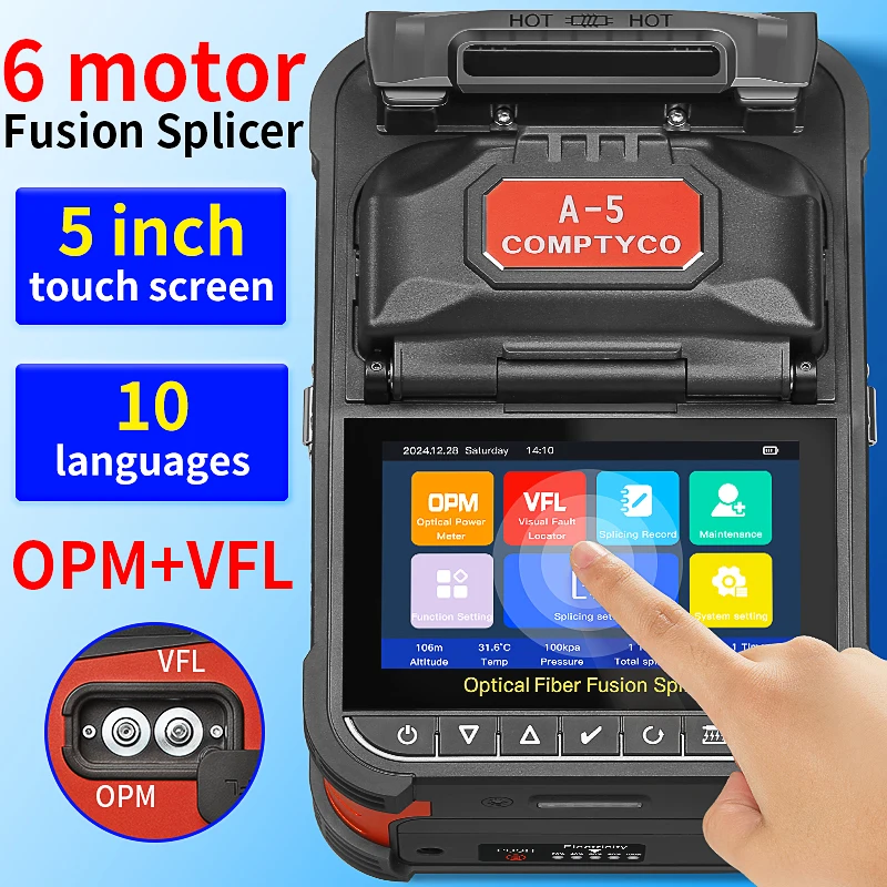 

COMPTYCO A-5/FS-60F/AUA-70F Optical Fiber Fusion Splicer 6 Motors Fiber Optic Hot Melt Machine 10 Languages Built-in OPM VFL