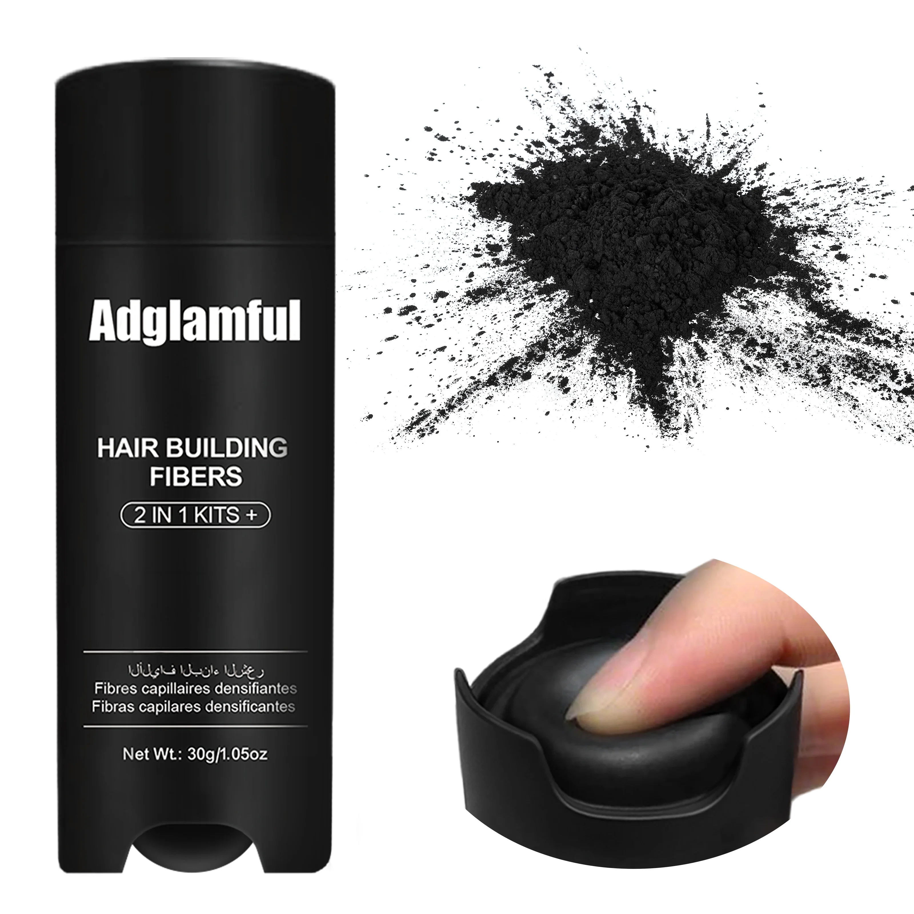 Serat Rambut Adglamful 30g Upgrade - Dilengkapi Nosel Semprot, Desain 2-in-1, Pengeluaran Cepat untuk Menutupi Rambut Beruban & Tipis Secara Merata