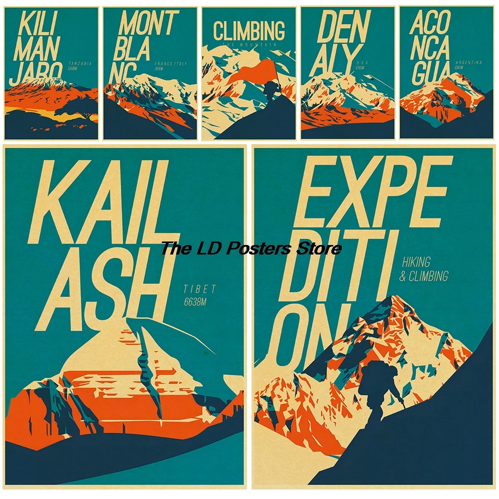 Mountains Of The World Poster Kraft Paper Print Decoration Chambre Skateboard Art Picture Living Room Coffee Vintage Posters