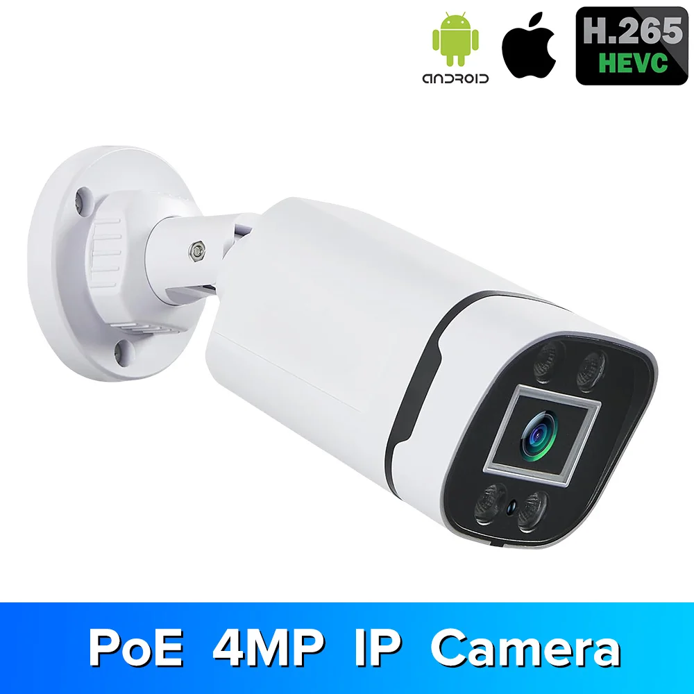 H.265 4MP PoE IP Camera  Security Bullet Camera Outdoor Waterproof One Way Audio For CCTV Video Surveillance NVR ONVIF