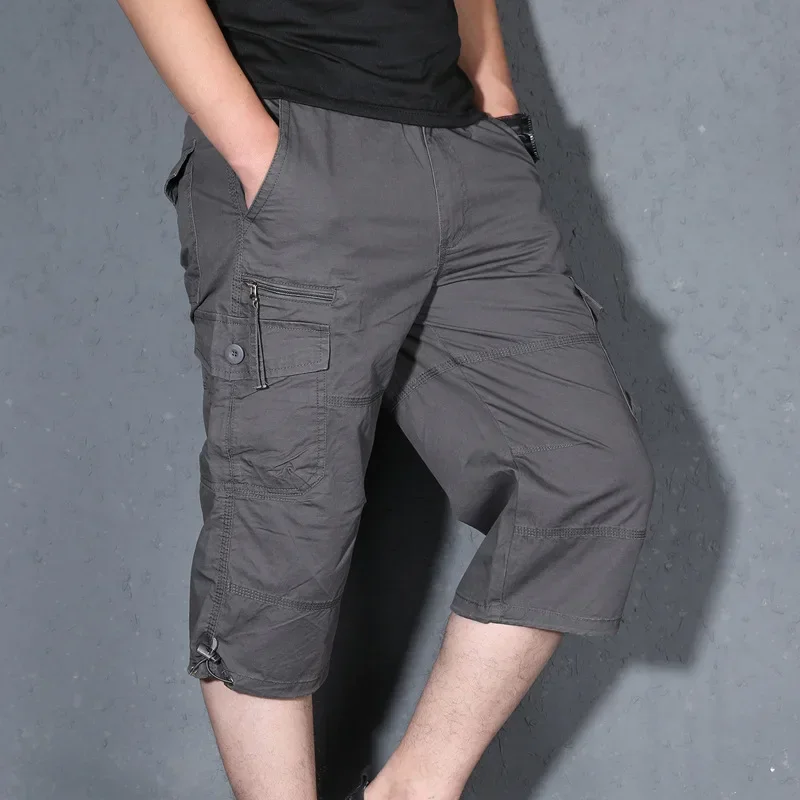 2026 Brand Mens Capri Pants with Multiple Pockets Cargo Pants Casual Middle-aged Men Shorts Pant for Male Man Cropped Pants
