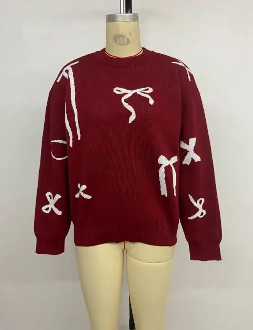 سترة المرأة 2025 جديد الخريف/الشتاء عيد الميلاد الحلو الرياح الجولة الرقبة فراشة عقدة سترة جاكار للنساء