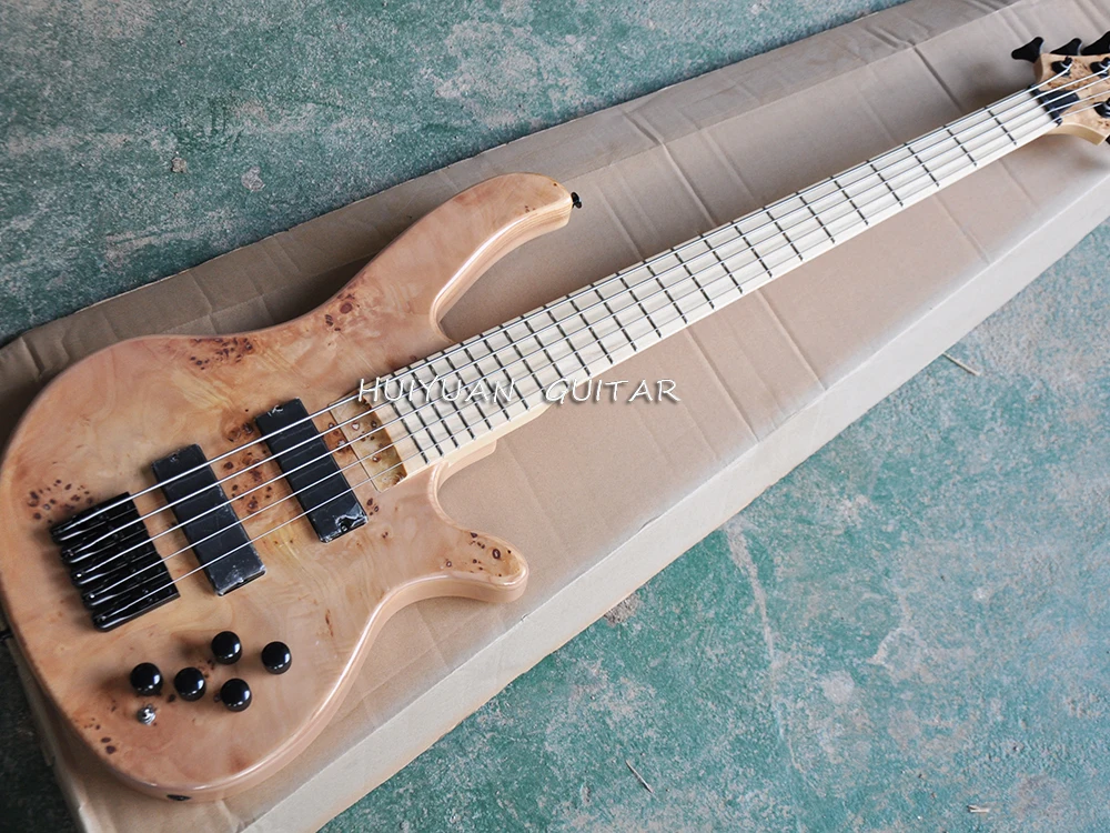 5 Strings Natural ASH Electric Bass Guitar with Active Circuit,Maple Fretboard,Providing Customized Service