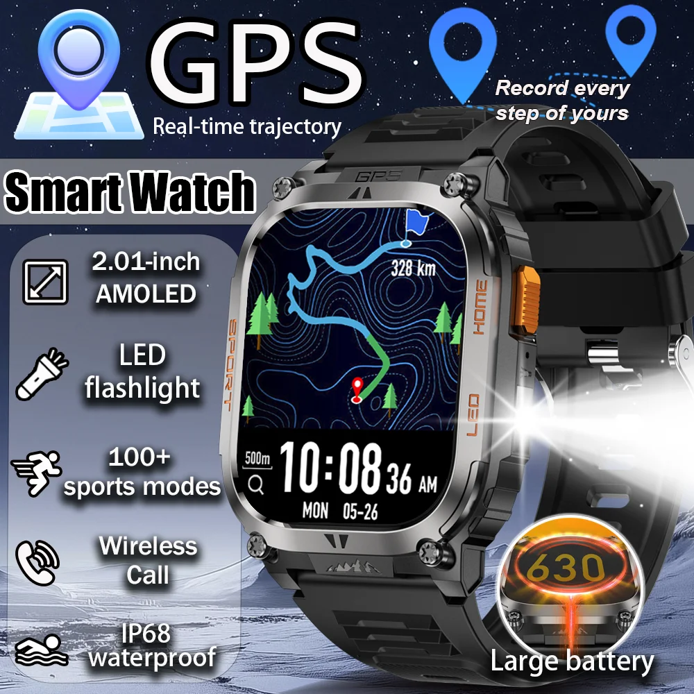 

Новые умные часы с GPS-отслеживанием, светодиодный фонарик, 2,01 дюйма, HD-экран, компас, BT, водонепроницаемые, 178 + спортивные умные часы для Android iOS