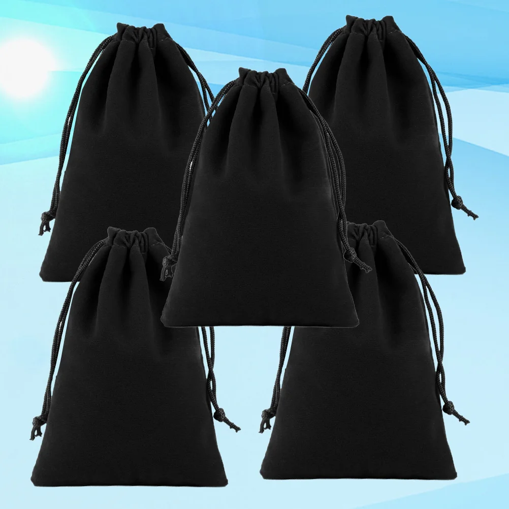 

5Pcs Multifunctional Drawstring Bag Black 25x10cm Flannel Hair Dryer Pouch Lint Storage Jewelry Pouch Flannel Drawstring Bag