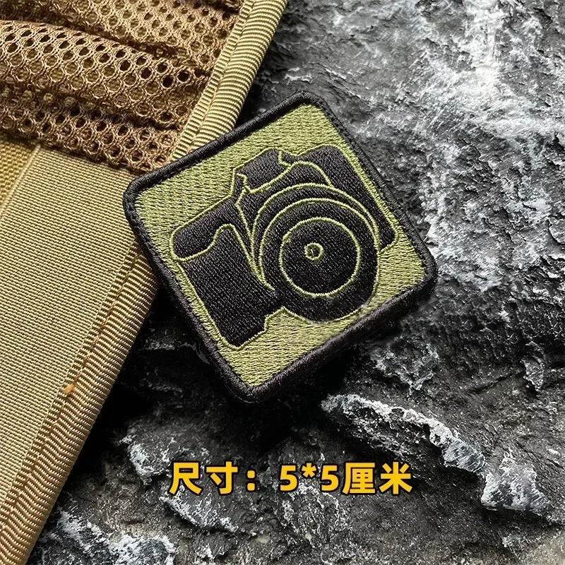 Tactical Photography Camera Morale Badges Embroidery Hook&Loop Patch Military Biting Crocodile Army Armband on Backpack Clothes