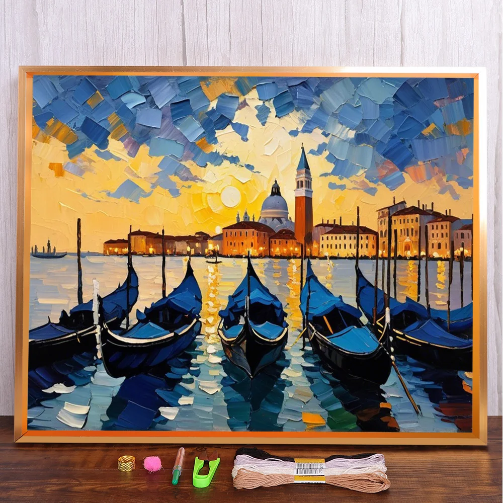 Landscape Seaside Town Cross-Stitch Embroidery Complete Kit Craft Handicraft Handiwork Needlework For Adults Promotions Counted