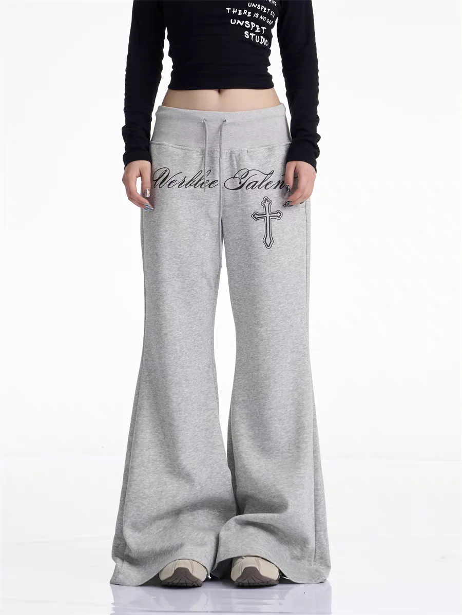 Amerikaanse effen kleur slanke casual damesbroek eenvoudige basismode damesbroek losse hoge taille wijde pijpen broek vrouwelijk chic