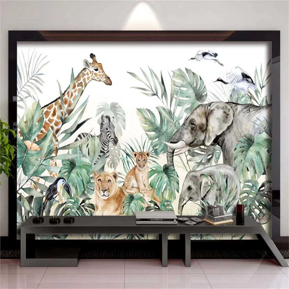 Custom European black white line forest wallpaper for tropical rain forest animal 3D mural wallpaper Southeast Asia dining room