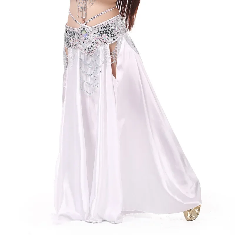 المرأة ملابس رقص البطن مثير مزدوجة الجانب سبليت فستان الرقص الشرقي سيدة اللون الساتان تنورة مرحلة الأداء Dancewear (بدون حزام) #4