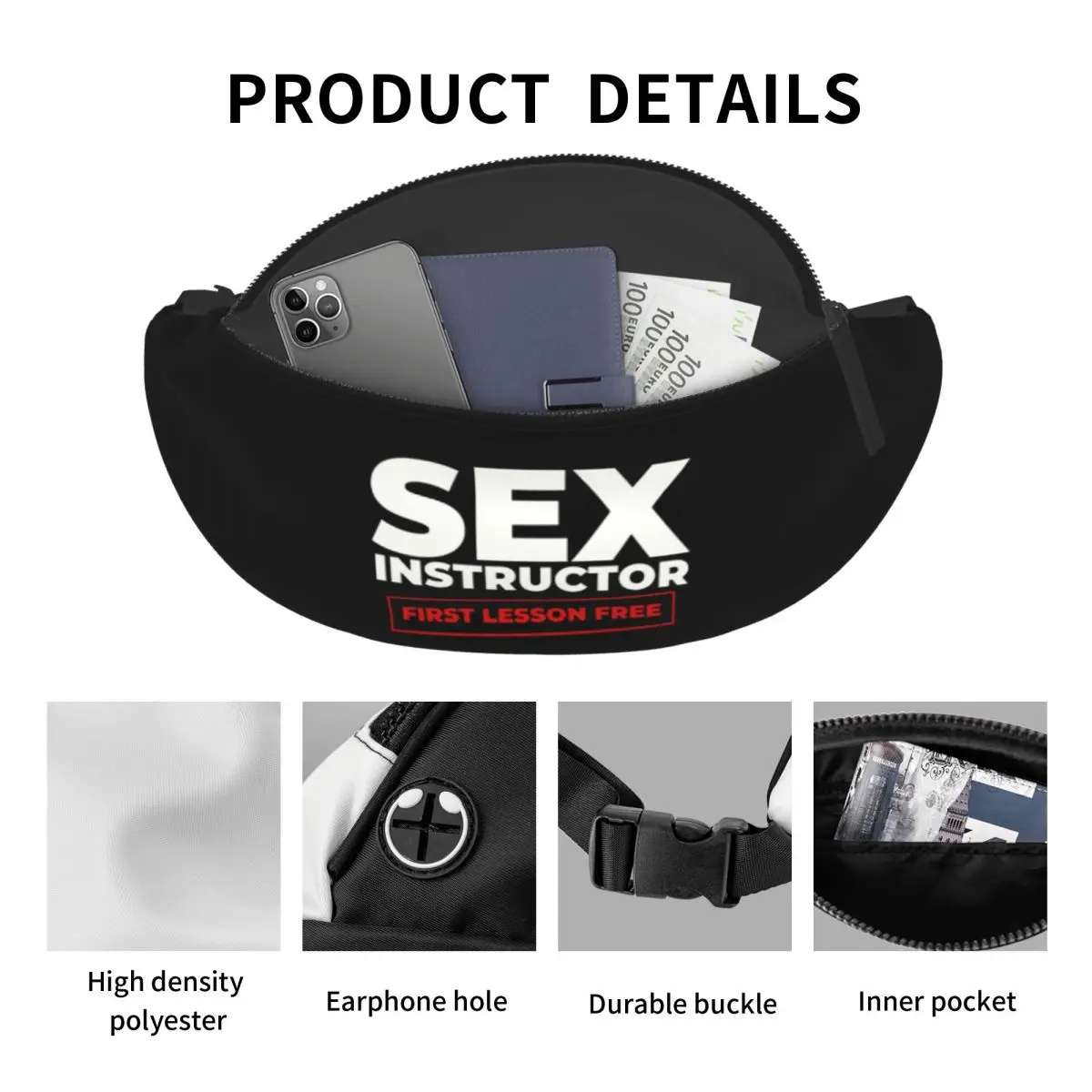 Instrutor sexual Fanny Pack para homens e mulheres, bolsa de cintura crossbody casual para correr, bolsa de dinheiro para telefone