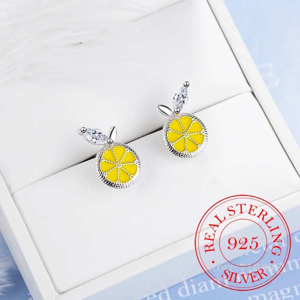 Ohrstecker aus 925er-Sterlingsilber, verhindert Allergien, Kristall-Zitronen-Ohrstecker für Frauen, Geschenk, Schmuck, Pendientes, Boucle d oreille