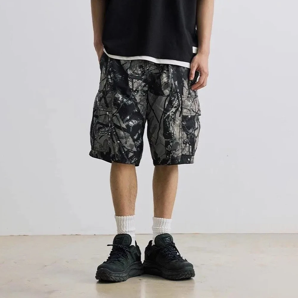 Summer New Men's Camouflage Denim Shorts Japanese Retro Fashion Trend Hip-Hop Street Loose Breathable Niche Men's Bottoms