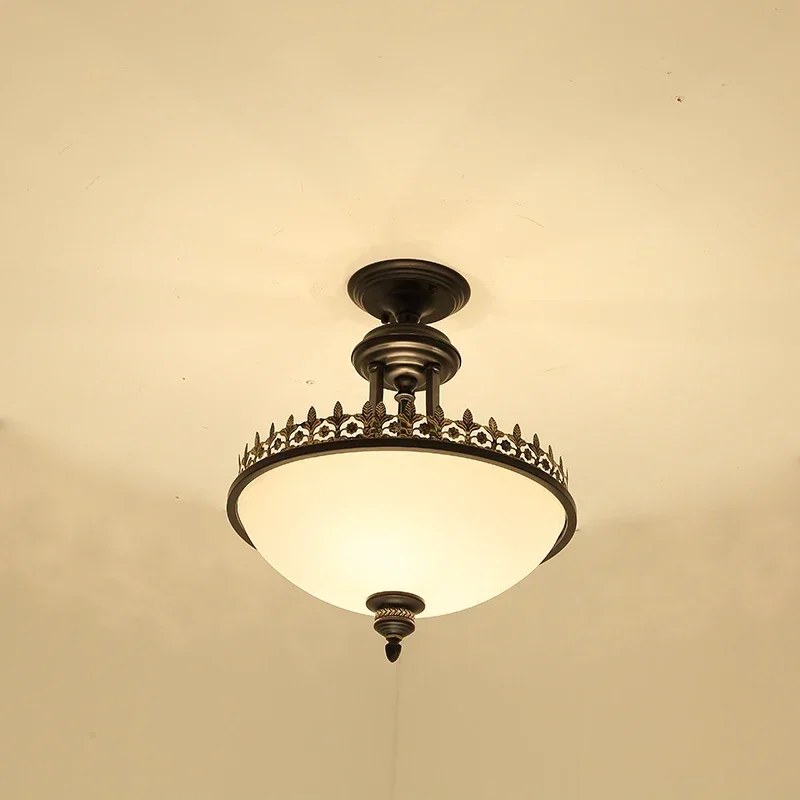 Modern American Country Led Chandelier Glass Lampshade Wrought Iron Lustre Bedroom Kitchen Lighting Living Room Ceiling Lamp Fix