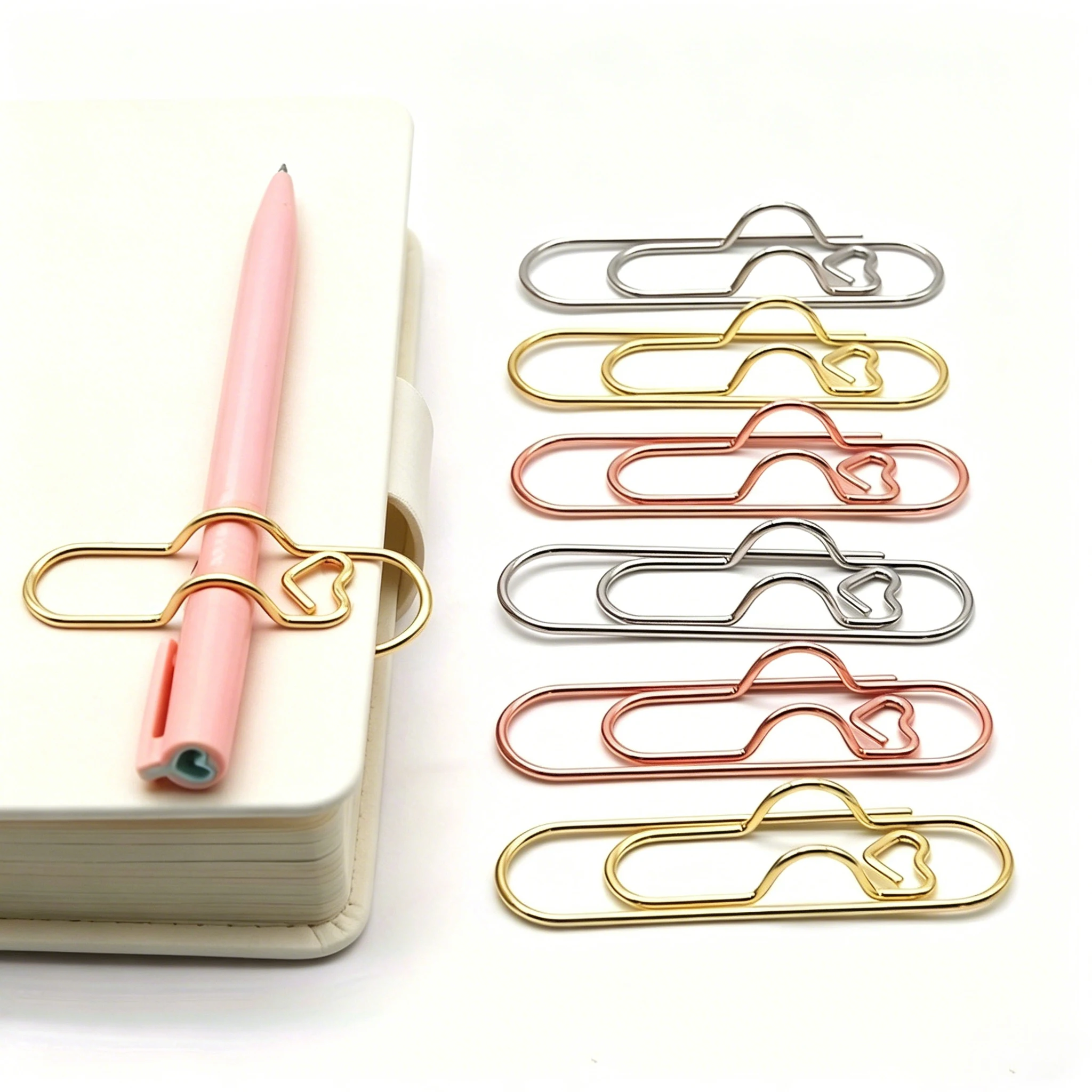 3 Multifunctional Pen Clip Love Paper Clip Pen Button Notebook Accessories Fixed Seat School Office Stationery Organizer