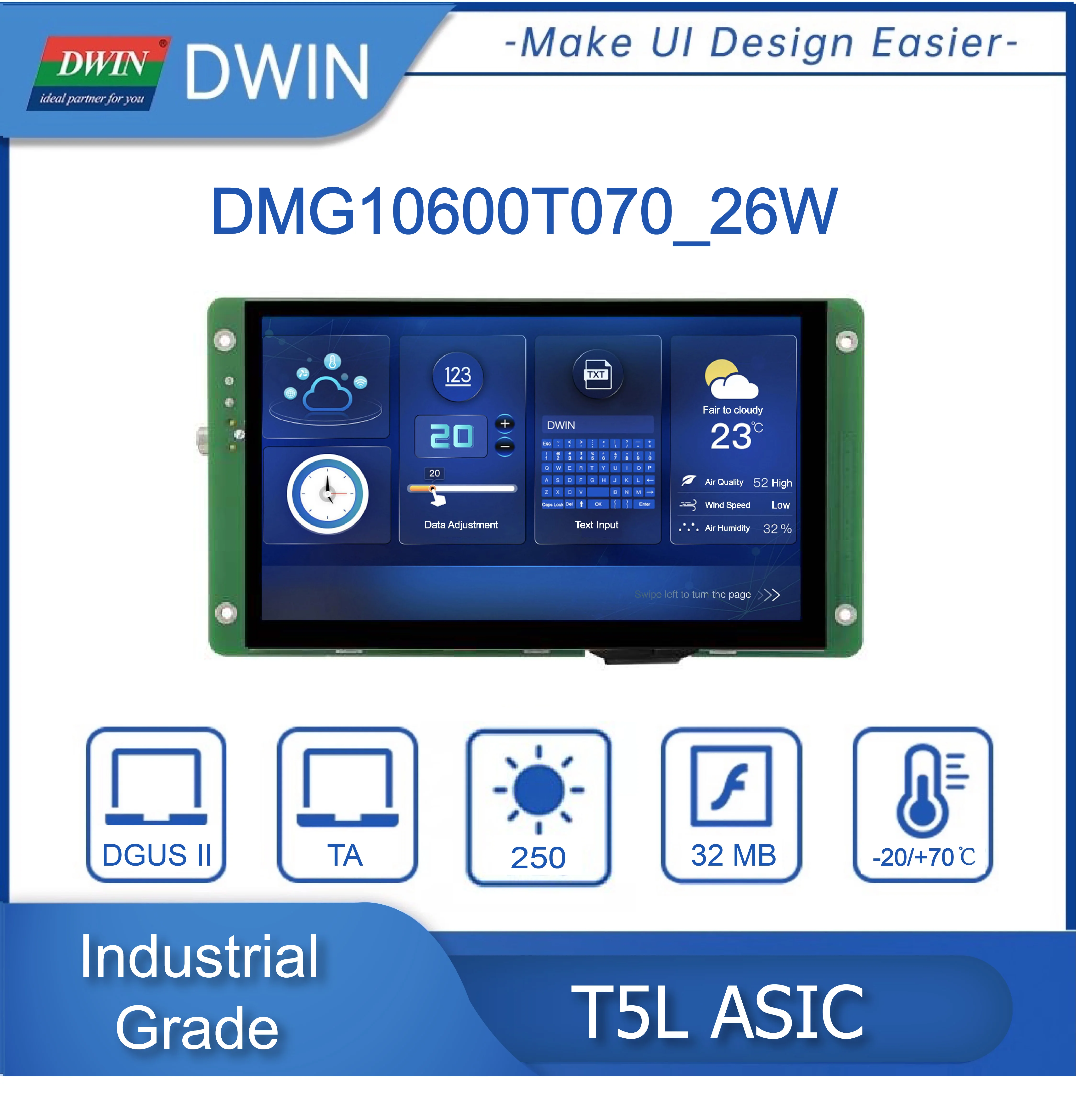 Dwin 4.3/7.0/10.1 Inci Kamera FSK HMI Panel Pintar UNTUK Arduino/ESP32/STM32, Layar IPS, Komersial/Kelas Industri
