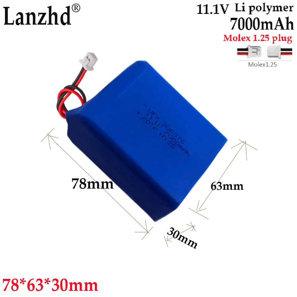 100% NEW 11.1V polymer lithium cell 3S1P battery pack For Children's toy car battery water bomb gun battery 306376 7000mAh